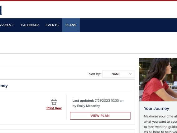 Screenshot of the Plans tab in the student portal CatCloud