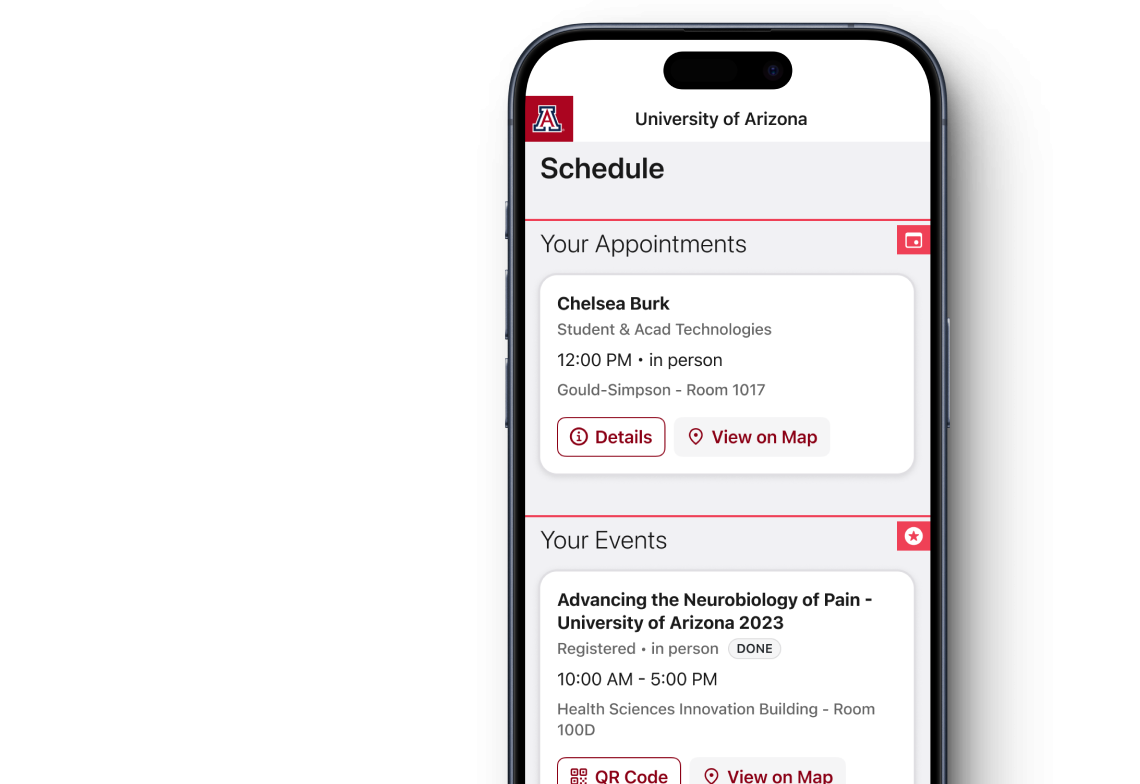 Your schedule as seen in the U of A app