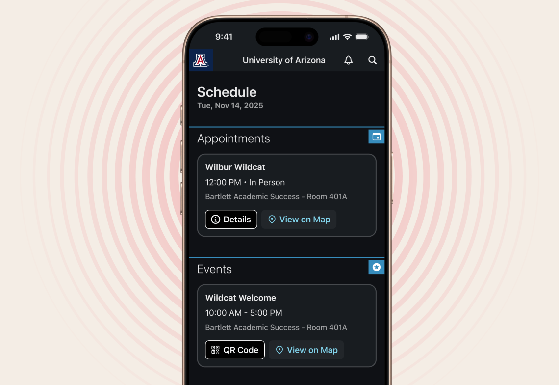 Your schedule as seen in the U of A app