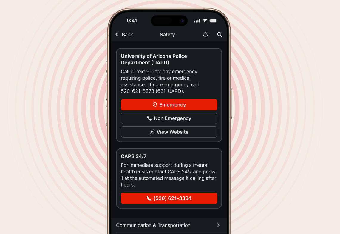 safety resources as seen in the U of A app